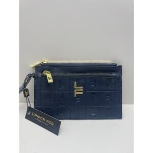 NWT London Fog Collection Irene Emboss Logo Womens Wristlet Double Pouch Navy